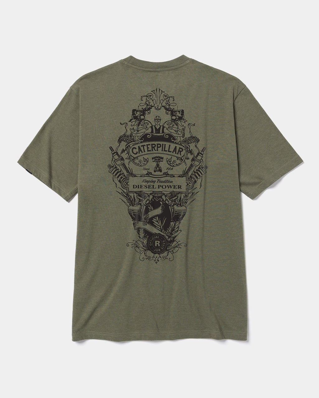 CAT workwear men's diesel tradition basic graphic t-shirt marshland heather back