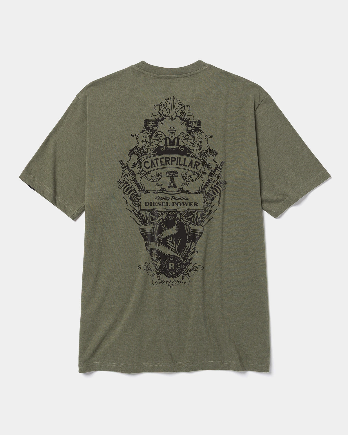 CAT workwear men's diesel tradition basic graphic t-shirt marshland heather back