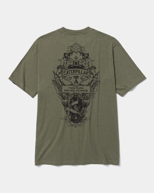 CAT workwear men's diesel tradition basic graphic t-shirt marshland heather back