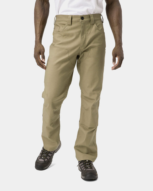 Cat Workwear Men's Double Front Stretch Canvas Work Pant Straight Fit Khaki on model Front, color:Khaki
