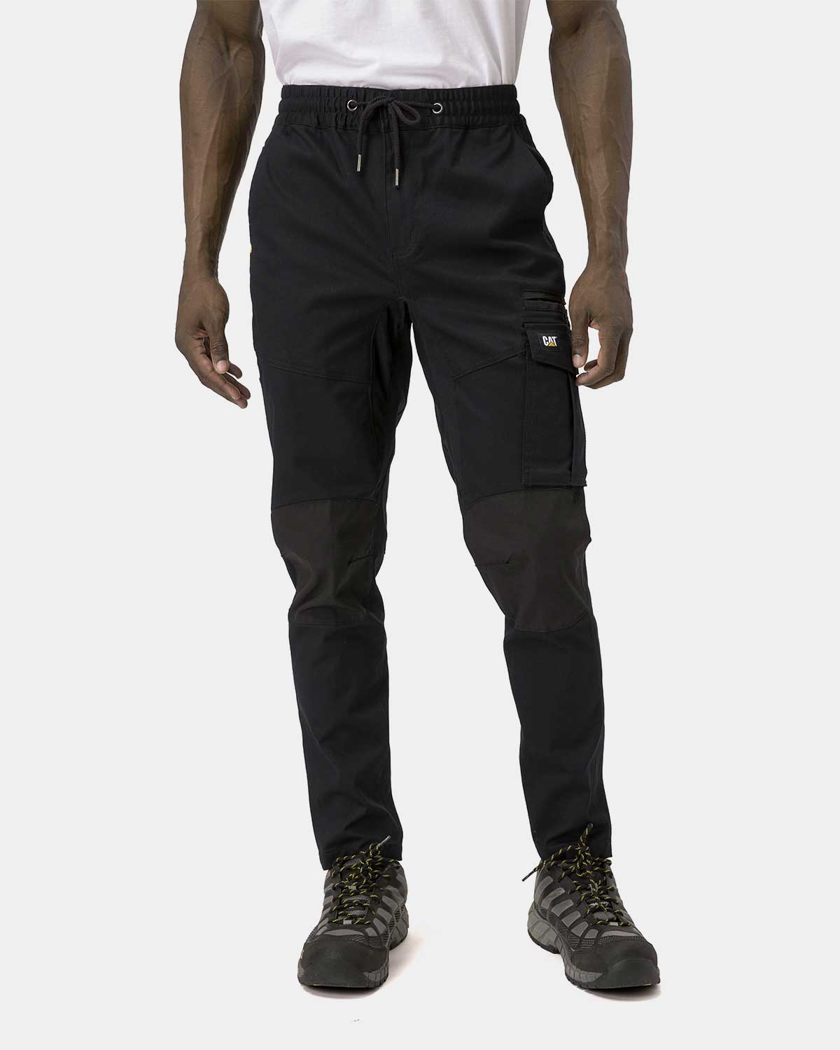 Cat Workwear Men's Dynamic Work Pant Black on model Front, color:Black