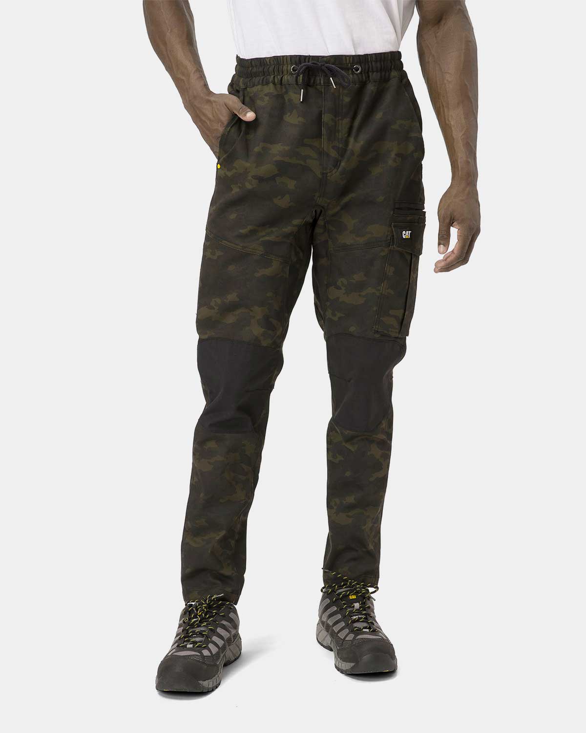 Cat Workwear Men's Dynamic Work Pant Night Camo on model Front, color:Night Camo