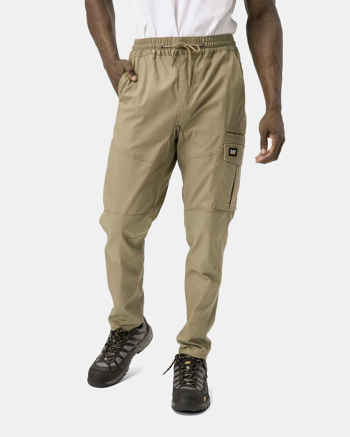 Cat Workwear Men's Dynamic Work Pant Khaki on model Front, color:Khaki