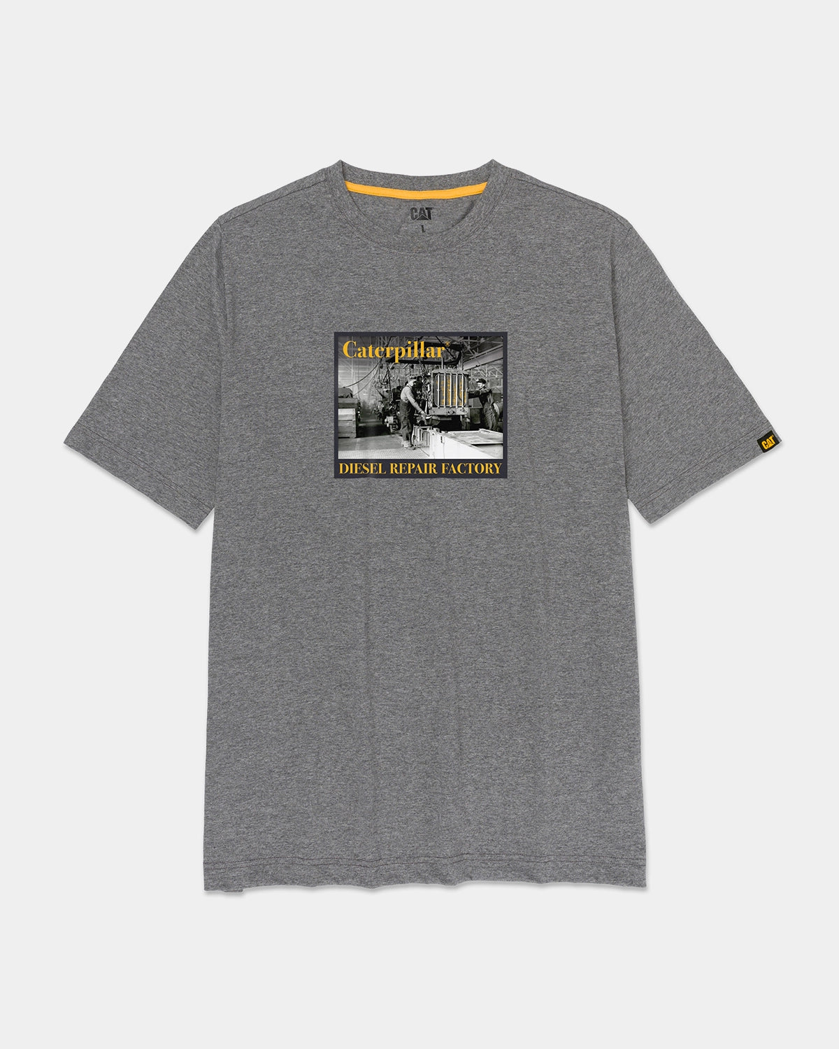 CAT workwear men's factory graphic t-shirt dark heather grey front