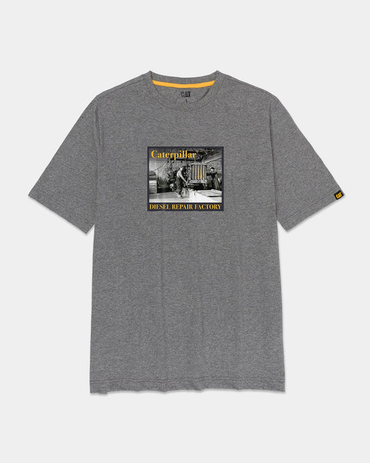 CAT workwear men's factory graphic t-shirt dark heather grey front