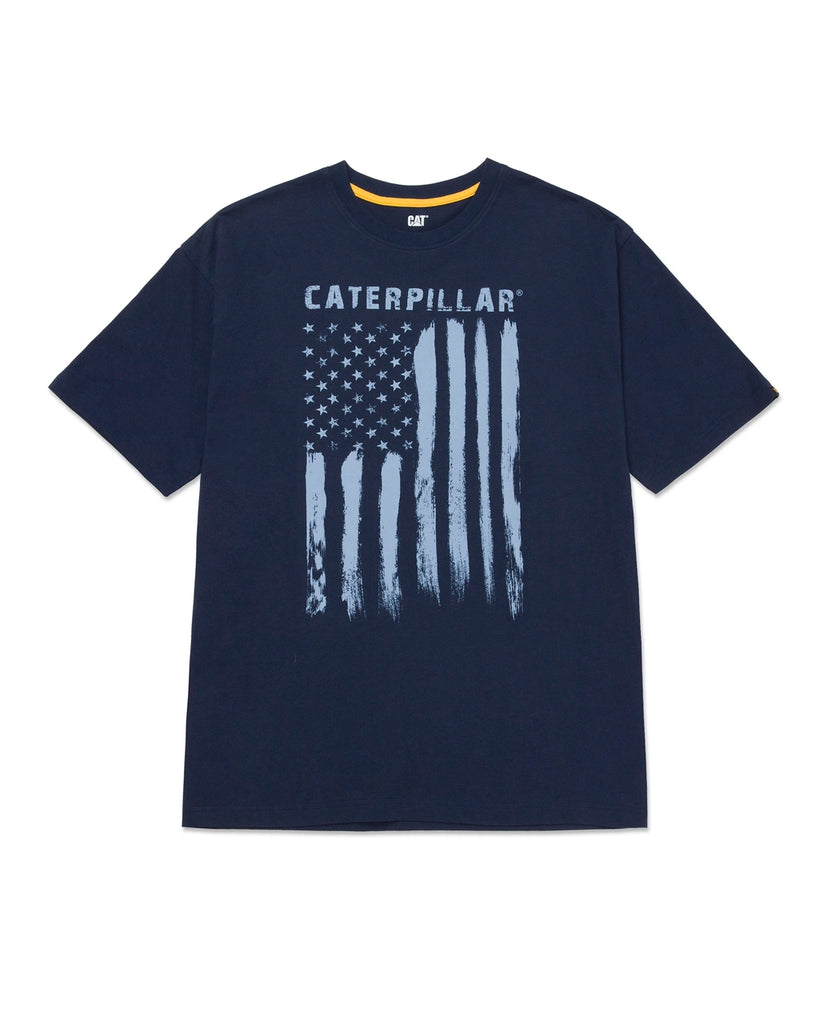 CAT Workwear Men's Flag Graphic T-Shirt Detroit Blue Front