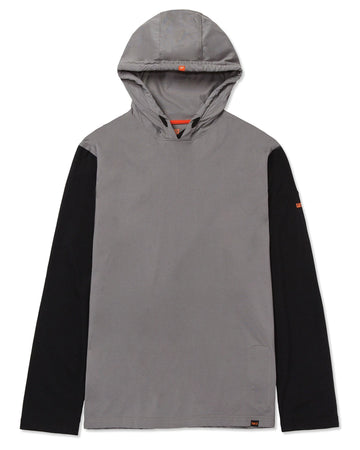 Cat workwear men's flame resistant lightweight banner long sleeve hooded t-shirt grey black front