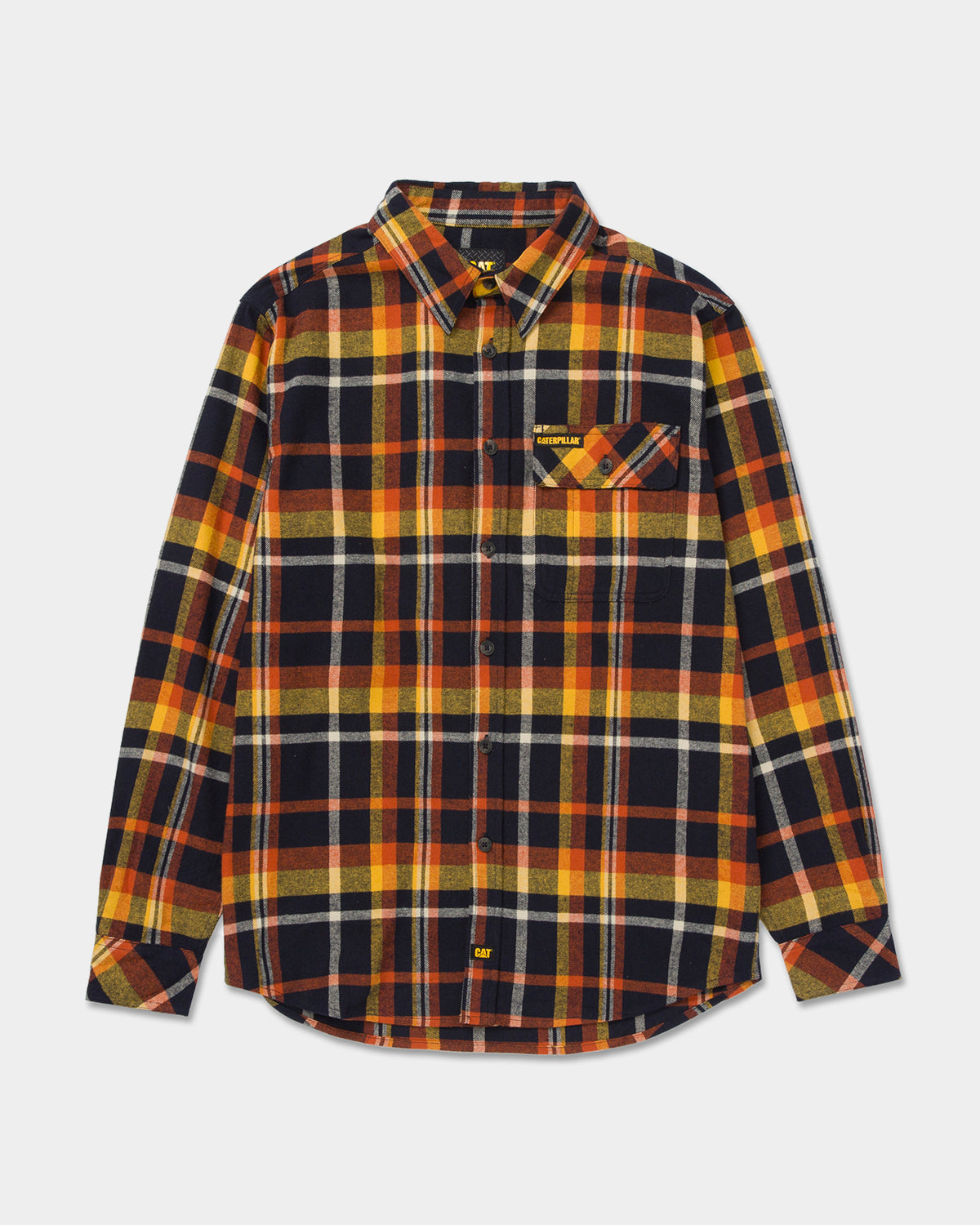 Cat Workwear MEN'S FLANNEL SHIRT Navy Burnt Ochre Front