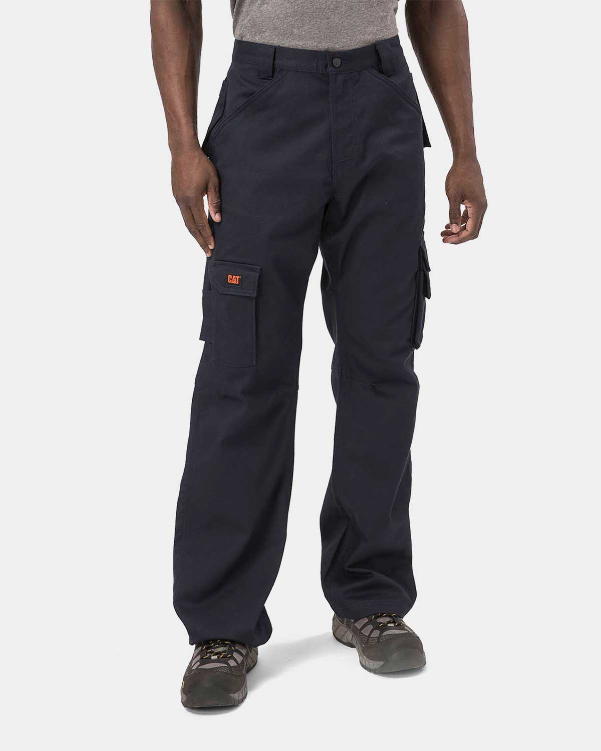 Cat Workwear Men's FR Cargo Pant Navy on model Front, color:Navy