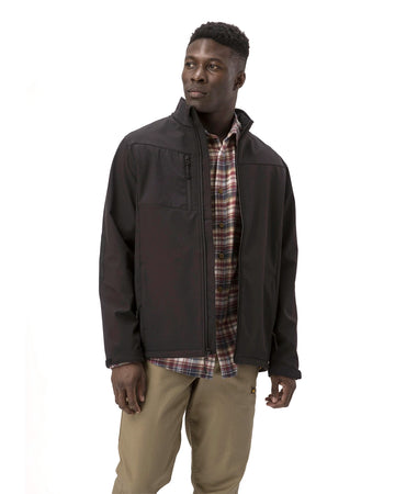 Cat Workwear Men's Grid Fleece Bonded Softshell Work Jacket Black Front On Model