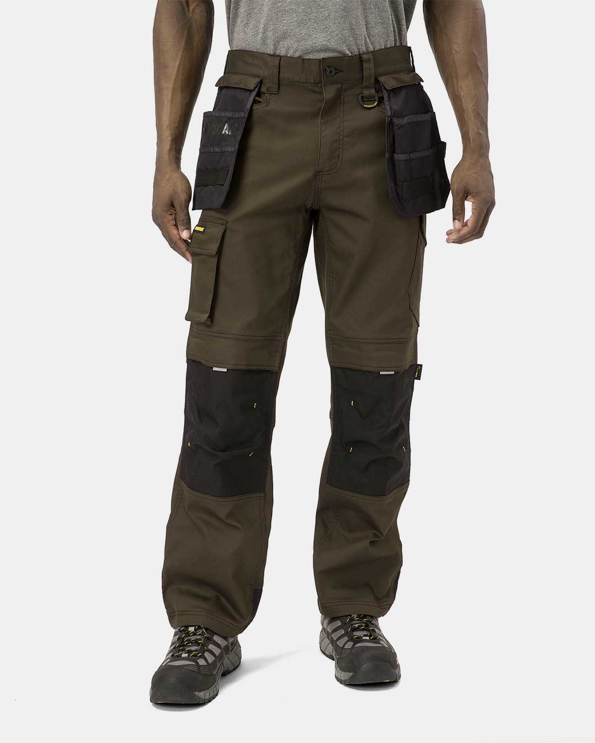 Cat Workwear Men's H2O Defender Work Pants Dark Earth on model Front, color:Dark Earth