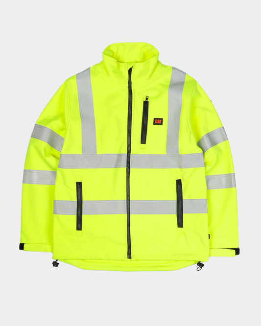 Cat Workwear Men's Hivis Flame Resistant Softshell Jacket HiVis Yellow Front