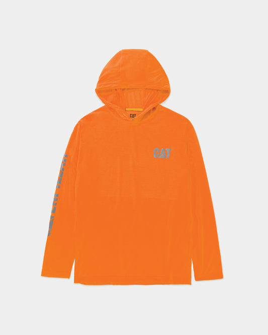 Cat Workwear Men's Hi-Vis UPF Hooded Long Sleeve T-Shirt HiVis Orange Front