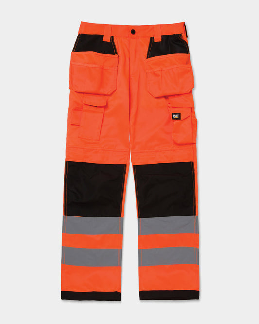 Cat Workwear Men's Hi-Vis Trademark Work Pants HiVis Orange Front,color:Hi-Vis Orange