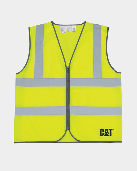 Cat Workwear Men's Hi-Vis Zip Safety Vest HiVis Yellow Front