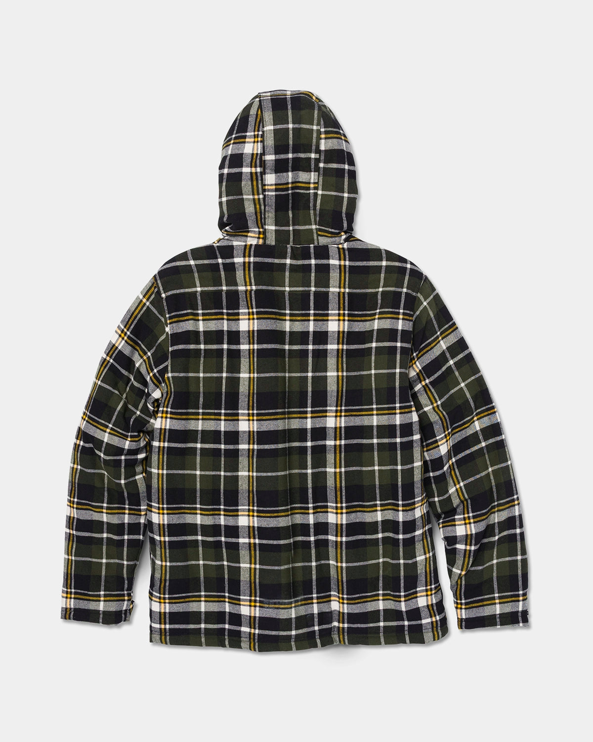 Cat workwear men's hooded flannel shirt jac black forest green back