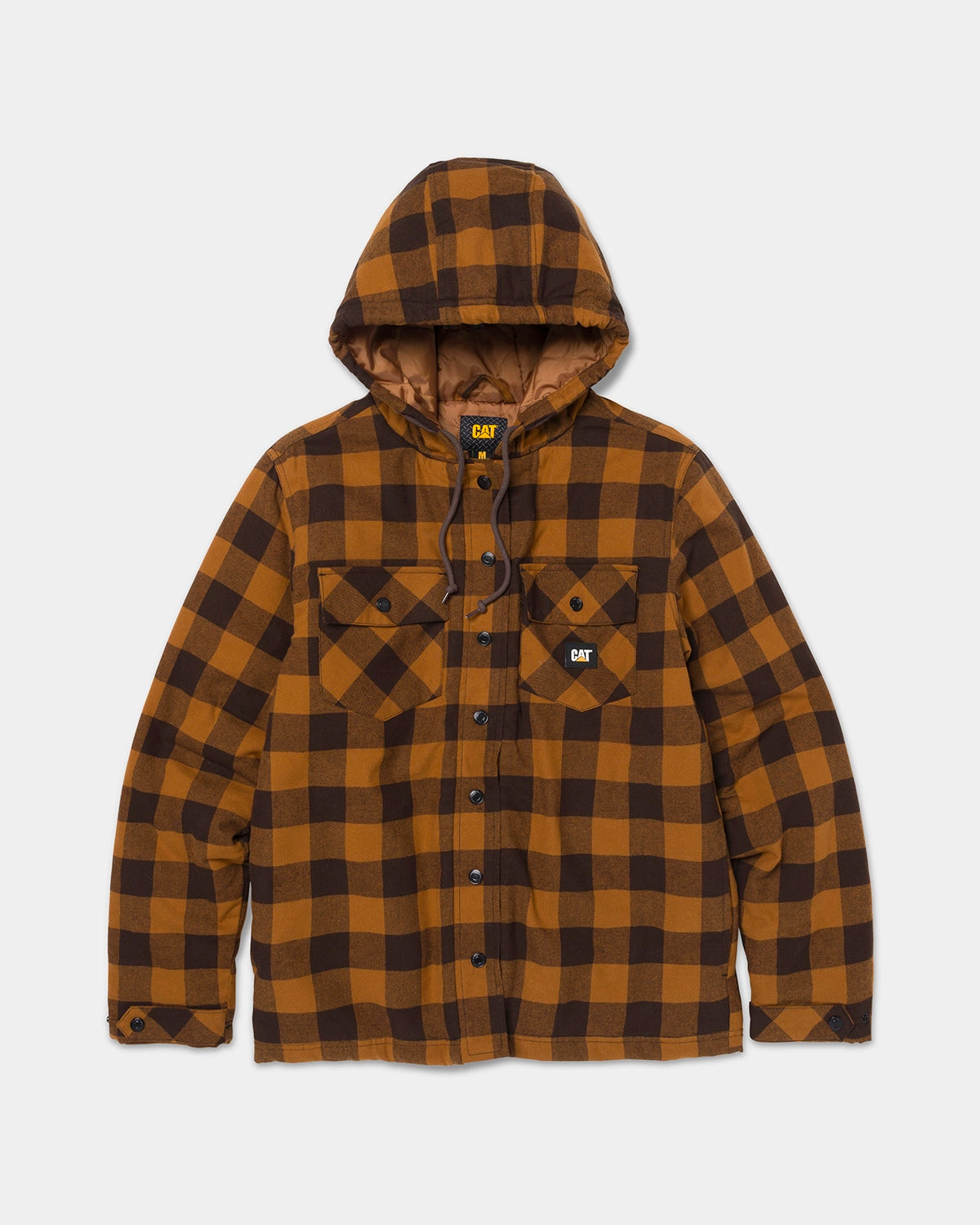 Cat workwear men's hooded flannel shirt jac bronze front