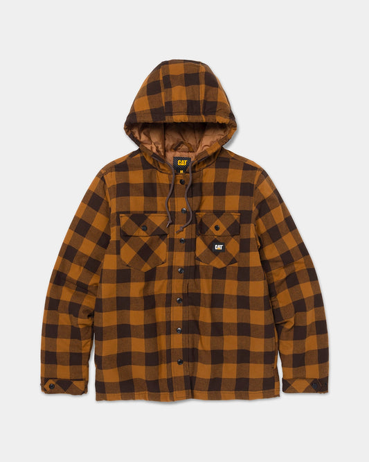 Cat workwear men's hooded flannel shirt jac bronze front