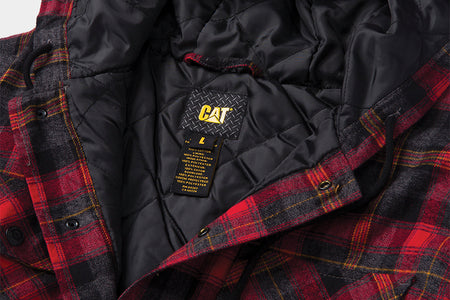 Cat Workwear MEN'S HOODED FLANNEL SHIRT JAC Quilted Insulation