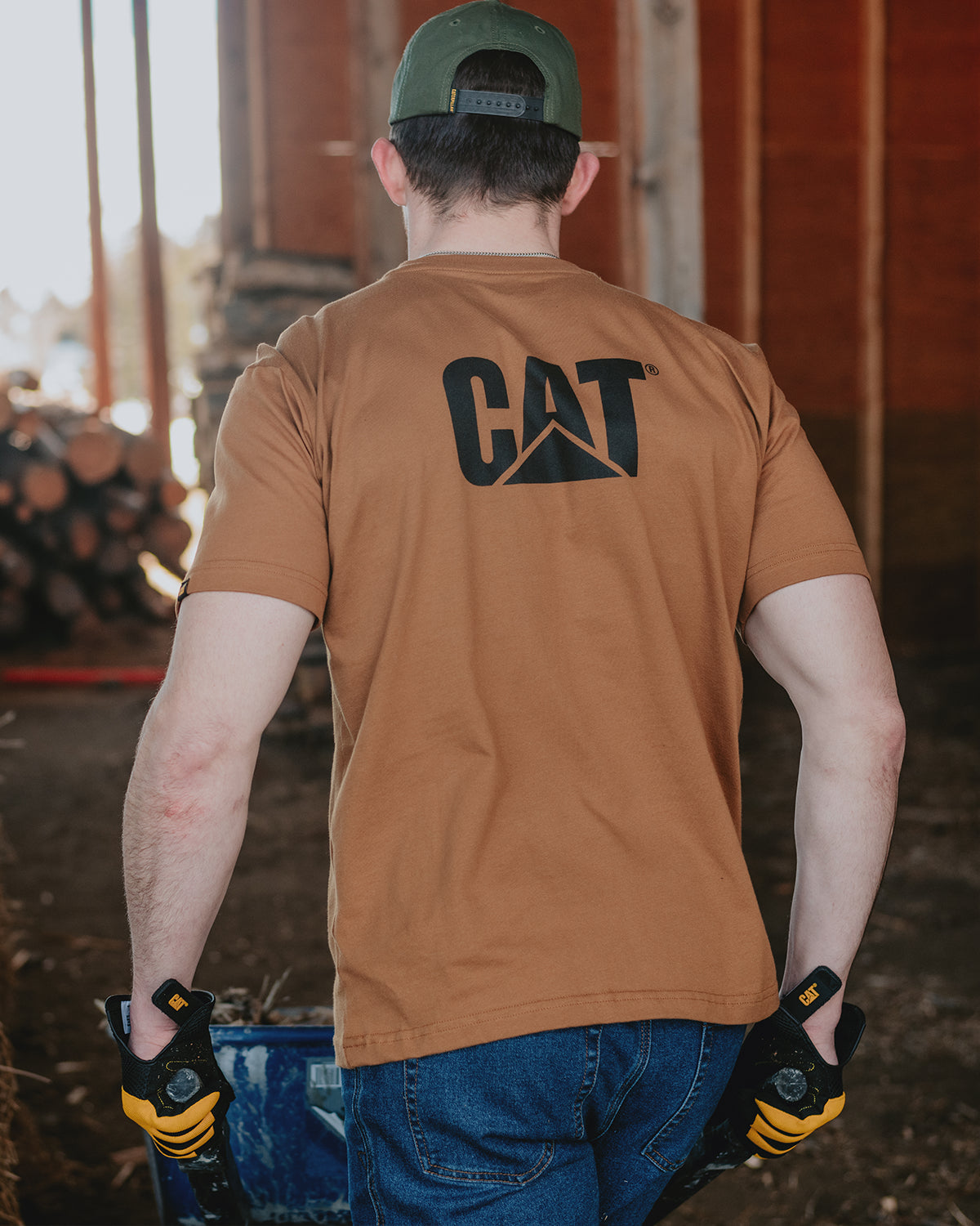 CAT Workwear Men's Logo Pocket T-Shirt Bronze Field Back