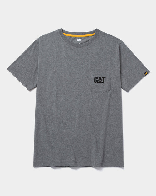 CAT Workwear Men's Logo Pocket T-Shirt Dark Heather Grey Front,color:Dark Heather Grey
