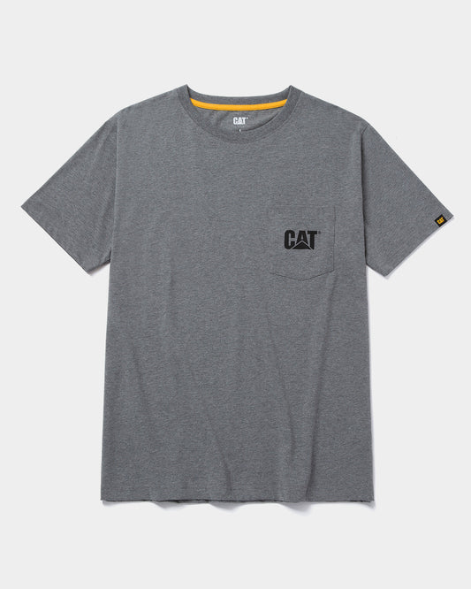 CAT Workwear Men's Logo Pocket T-Shirt Dark Heather Grey Front,color:Dark Heather Grey