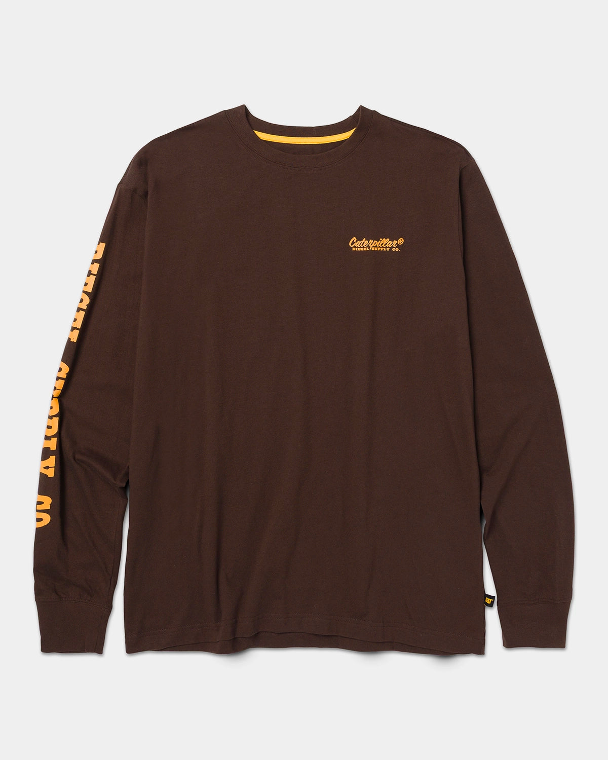 CAT workwear men's long sleeve graphic t-shirt coffee bean front,color: Coffee Bean