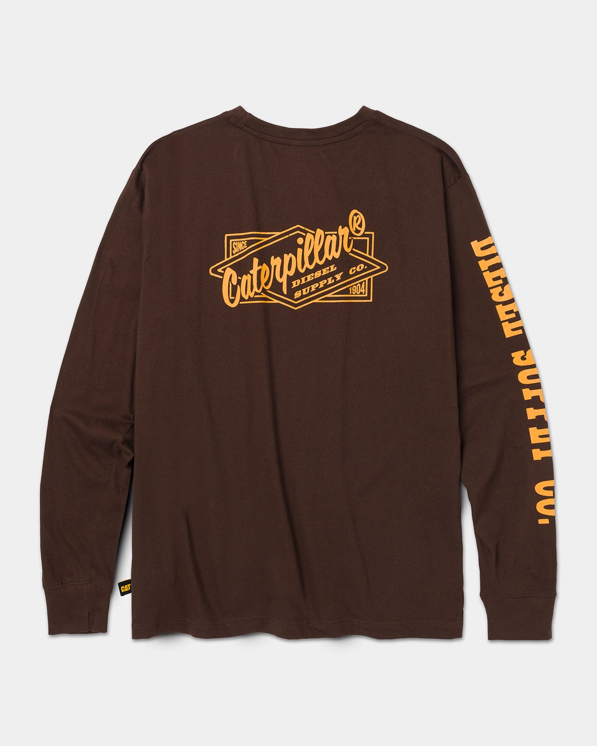 CAT workwear men's long sleeve graphic t-shirt coffee bean back,color: Coffee Bean