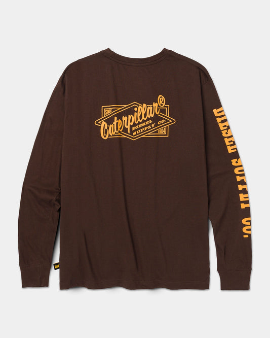 CAT workwear men's long sleeve graphic t-shirt coffee bean back,color: Coffee Bean