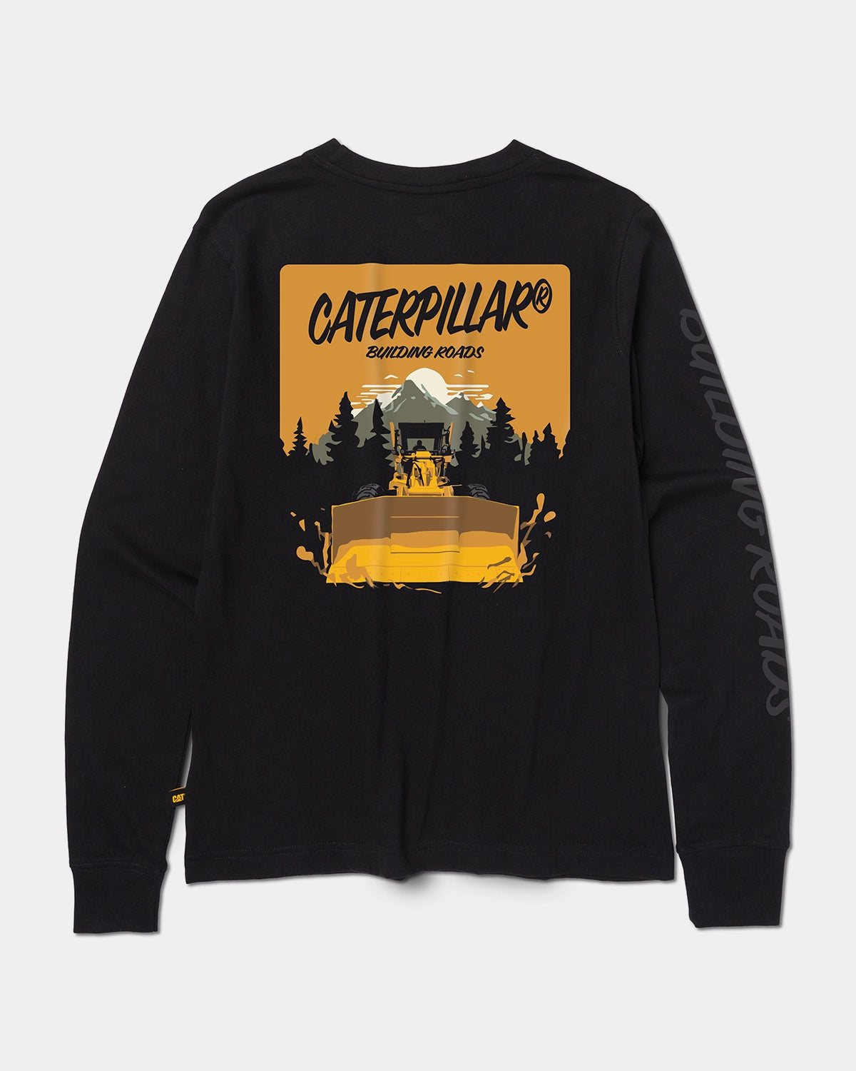 CAT workwear men's long sleeve graphic t-shirt washed black back,color: Washed Black
