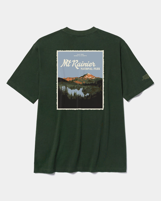 CAT workwear men's mt rainier graphic t-shirt forest green back