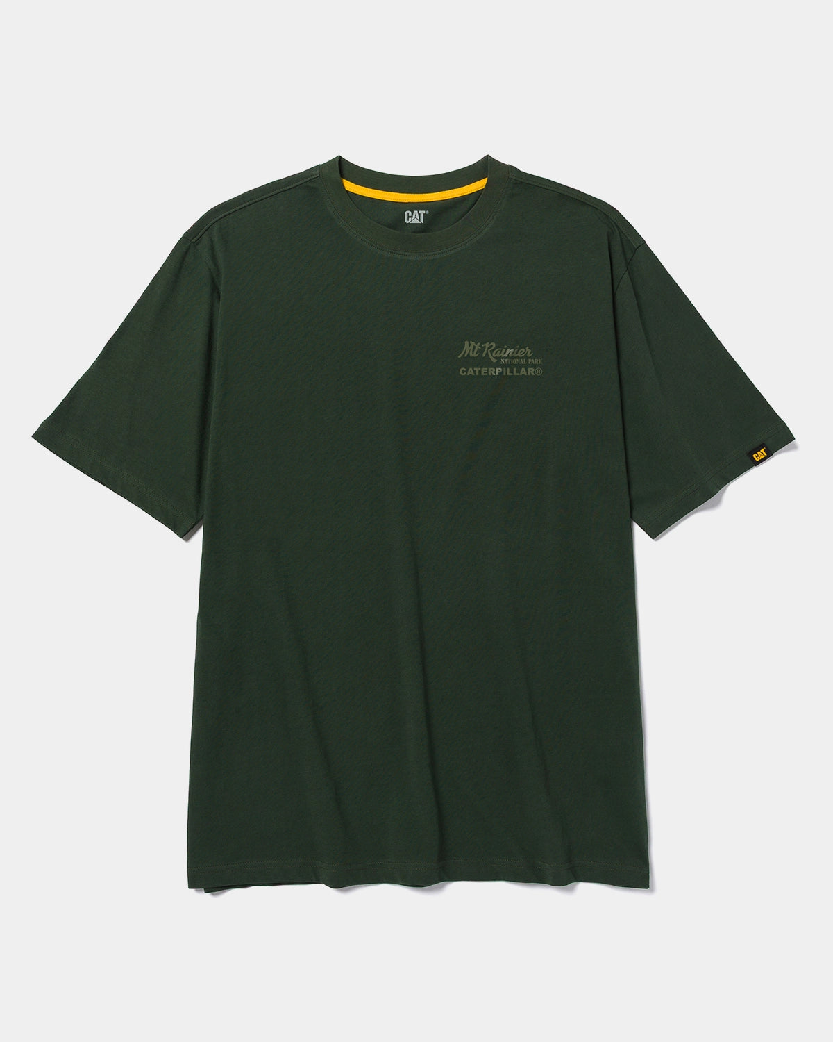 CAT workwear men's mt rainier graphic t-shirt forest green front
