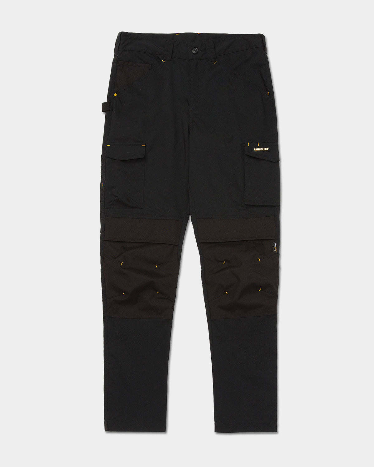 Cat workwear Men's Nexus Work Pant Black Front. Black cargo pants with multiple pockets.