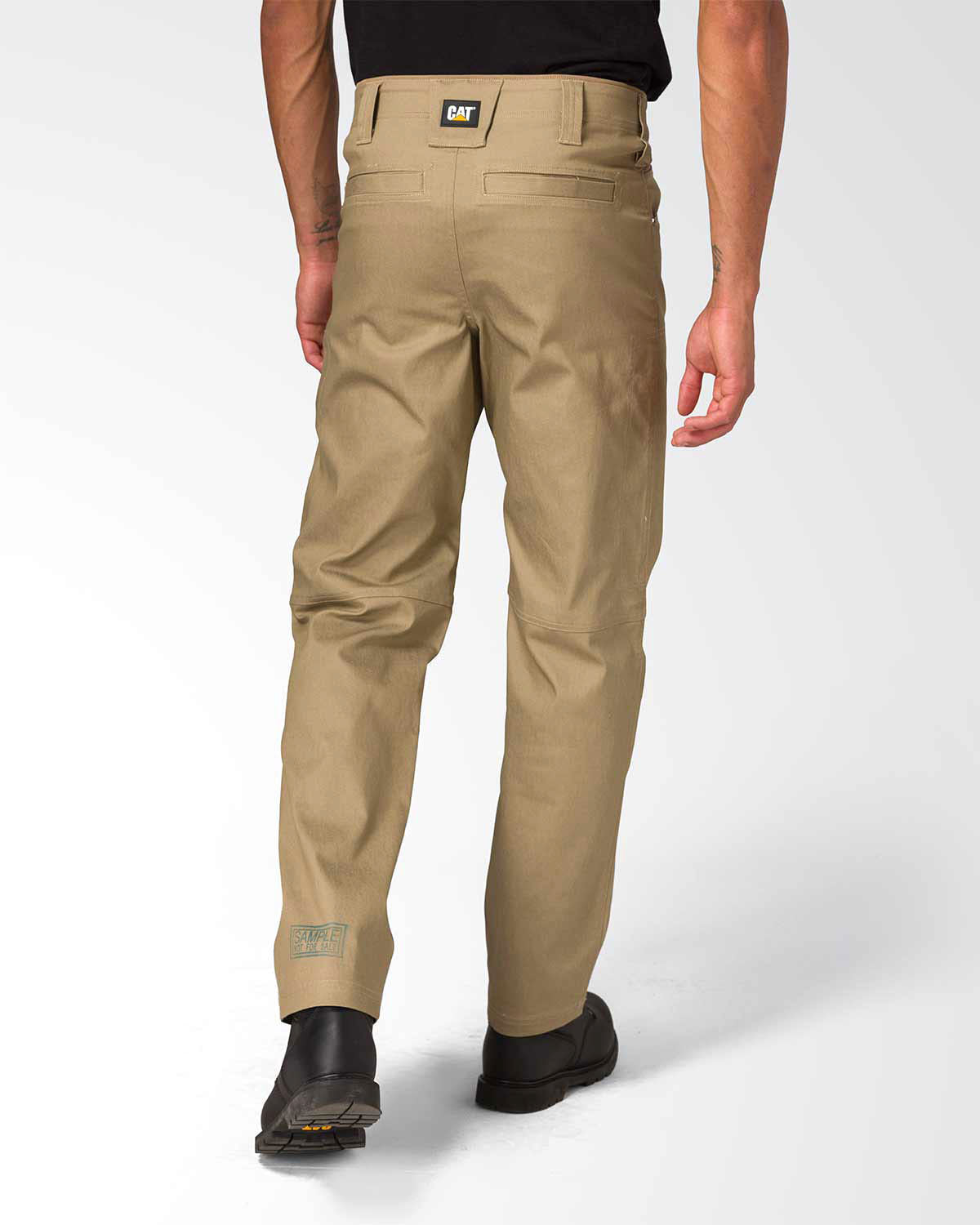 Cat workwear men's operator work pant khaki on model back, color: Khaki