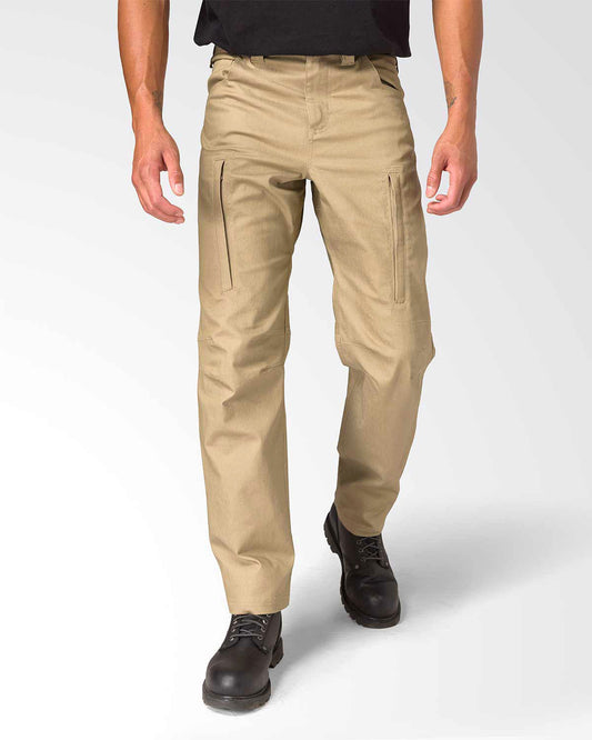 Cat workwear men's operator work pant khaki on model front, color: Khaki