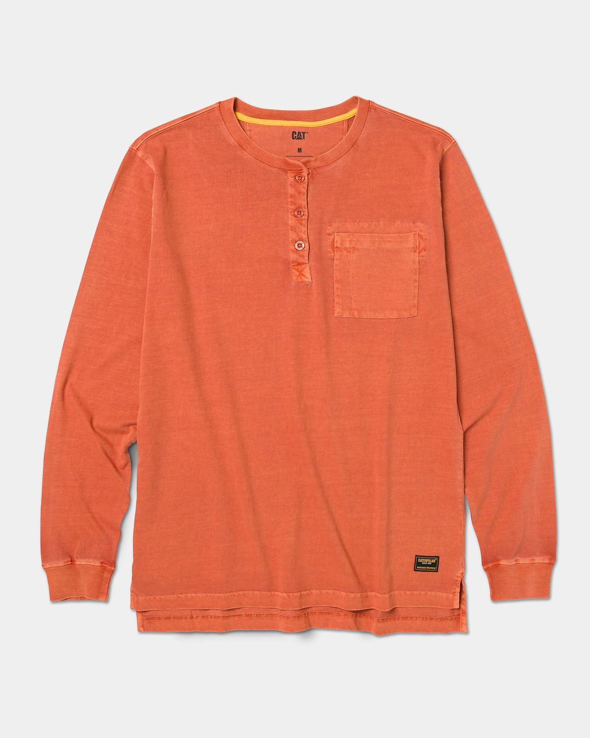 CAT workwear men's pigment dye long sleeve henley rust front