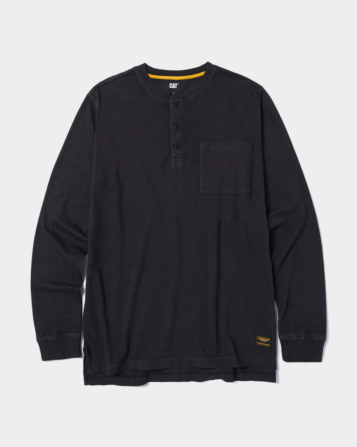 Cat Workwear Men's Pigment dyed long sleeve henley black front