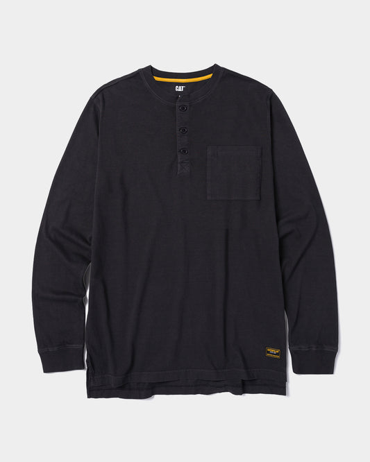 Cat Workwear Men's Pigment dyed long sleeve henley black front
