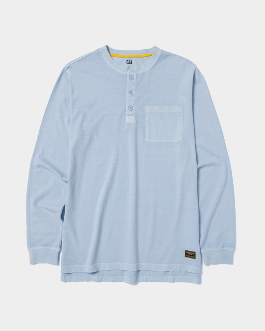 Cat Workwear Men's Pigment dyed long sleeve henley blue fog front