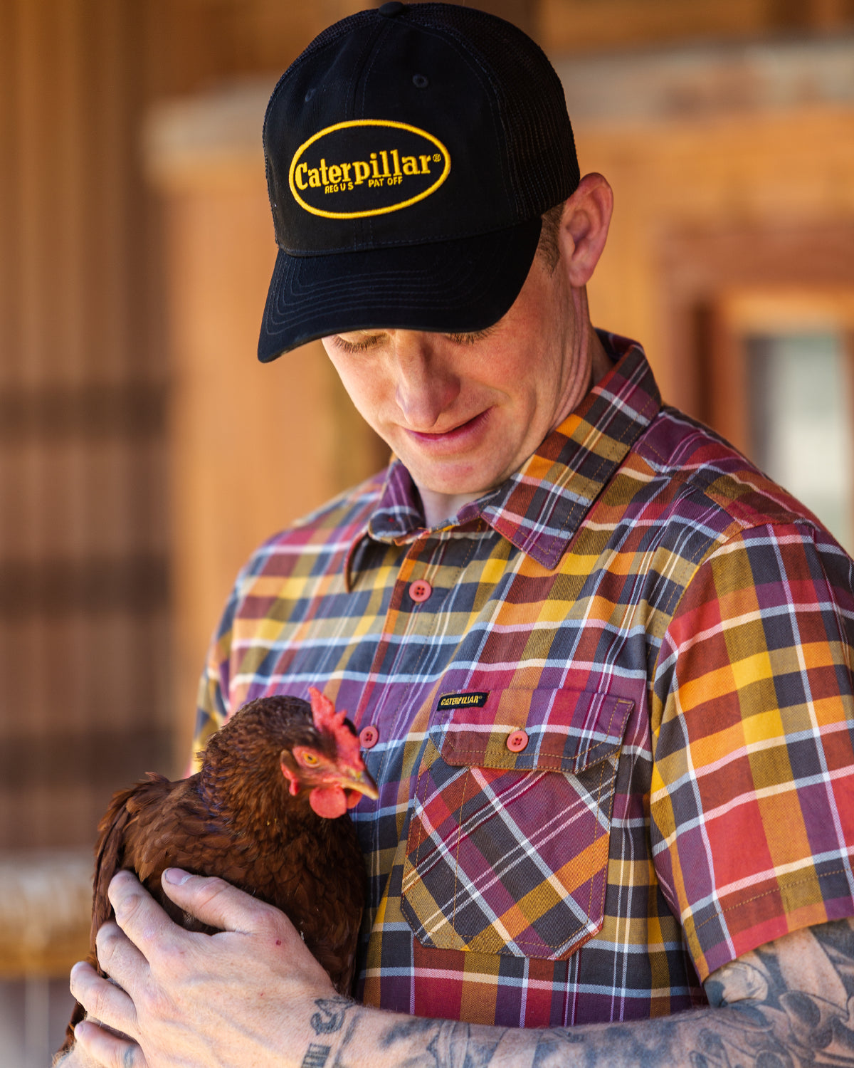 Cat Workwear Men's Plaid Work Shirt Field Chicken Farm