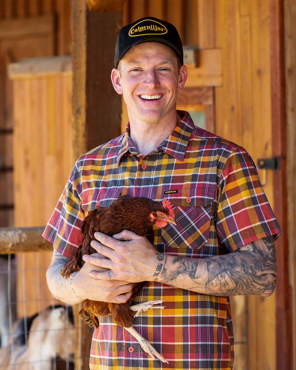 Cat Workwear Men's Plaid Work Shirt Field Chickens