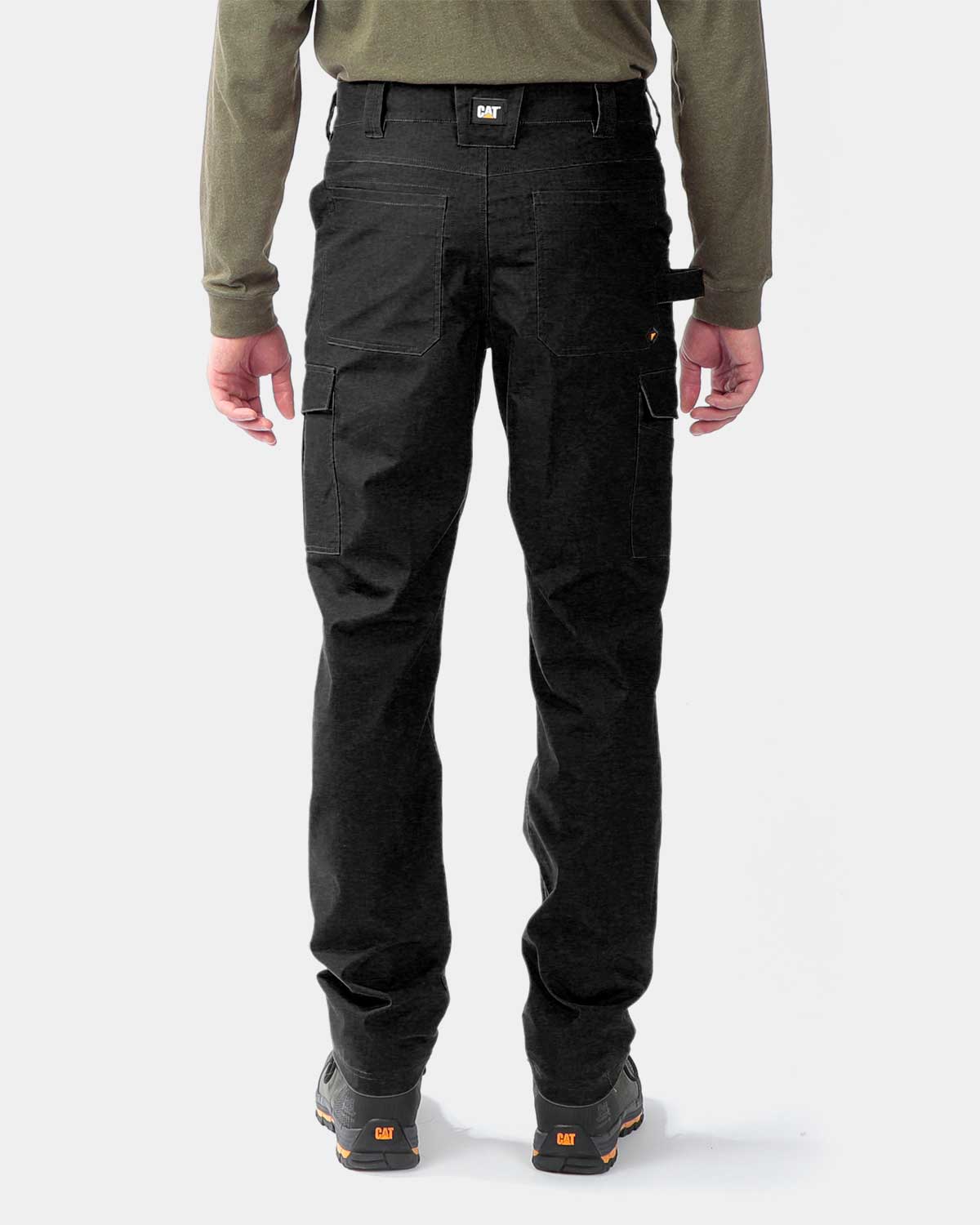 Cat Workwear MEN'S RIPSTOP CARGO PANTS Black on model back, color:Black