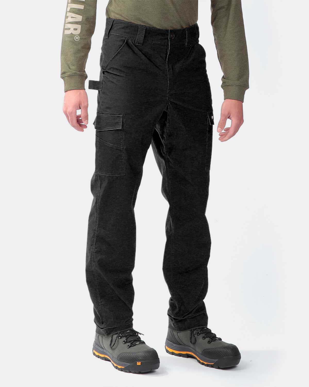 Cat Workwear MEN'S RIPSTOP CARGO PANTS Black on model right side, color:Black