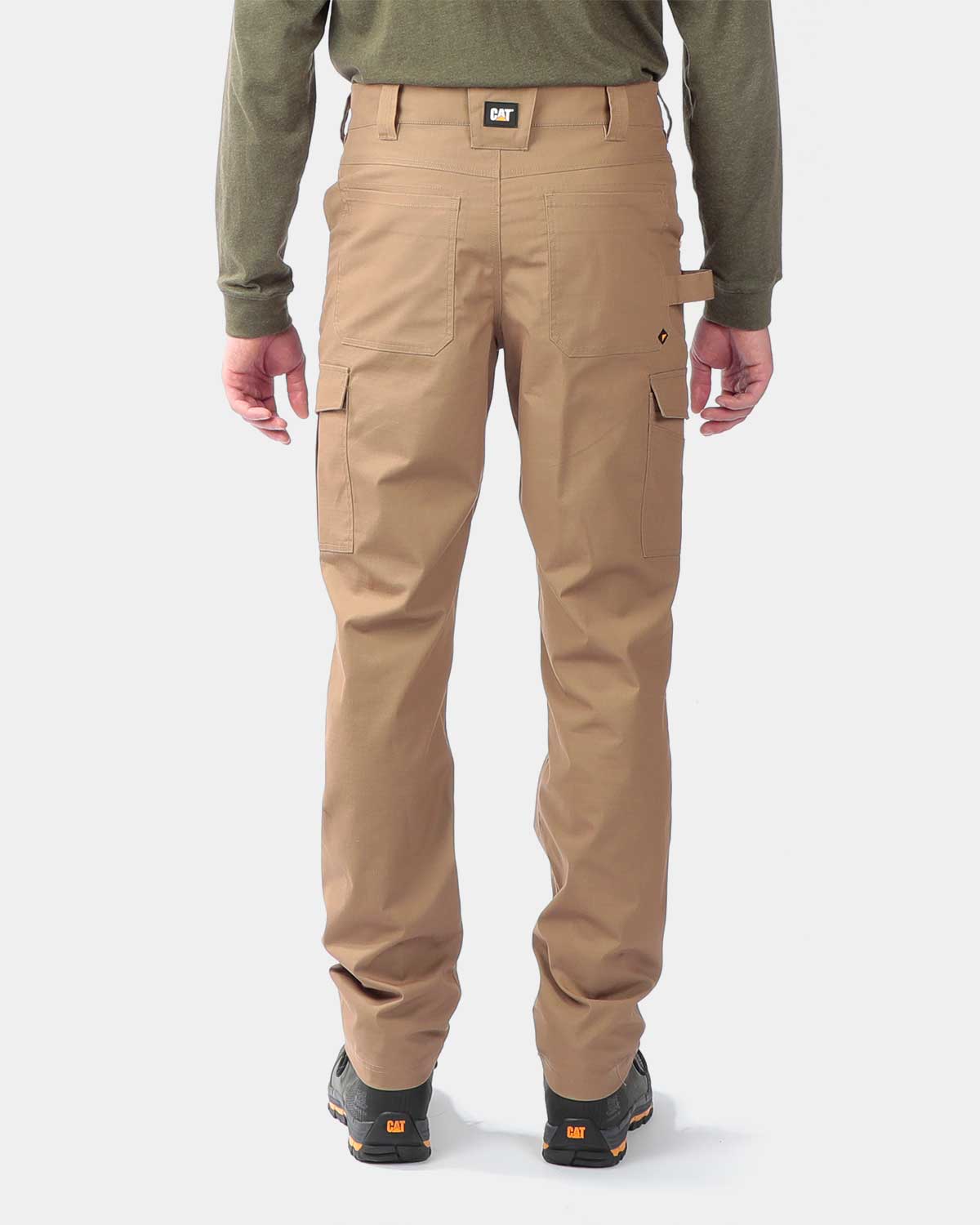 Cat Workwear MEN'S RIPSTOP CARGO PANTS Khaki on model back, color:Khaki