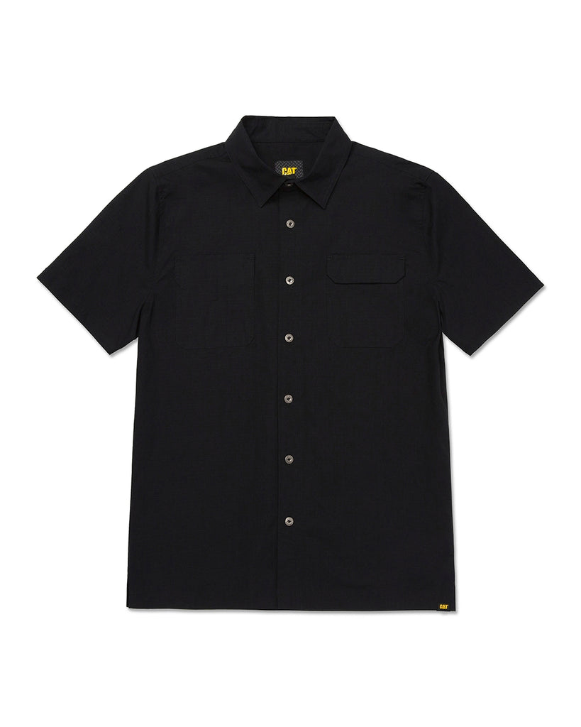 Cat workwear men's ripstop short sleeve work shirt black front