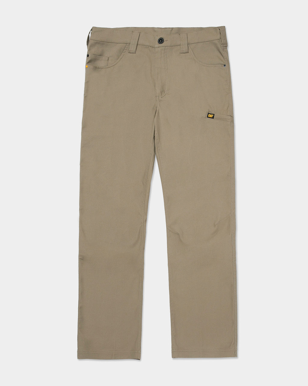 Cat Workwear Men's Stretch Canvas Utility Work Pants Straight Fit Khaki lay down Front, color:Khaki