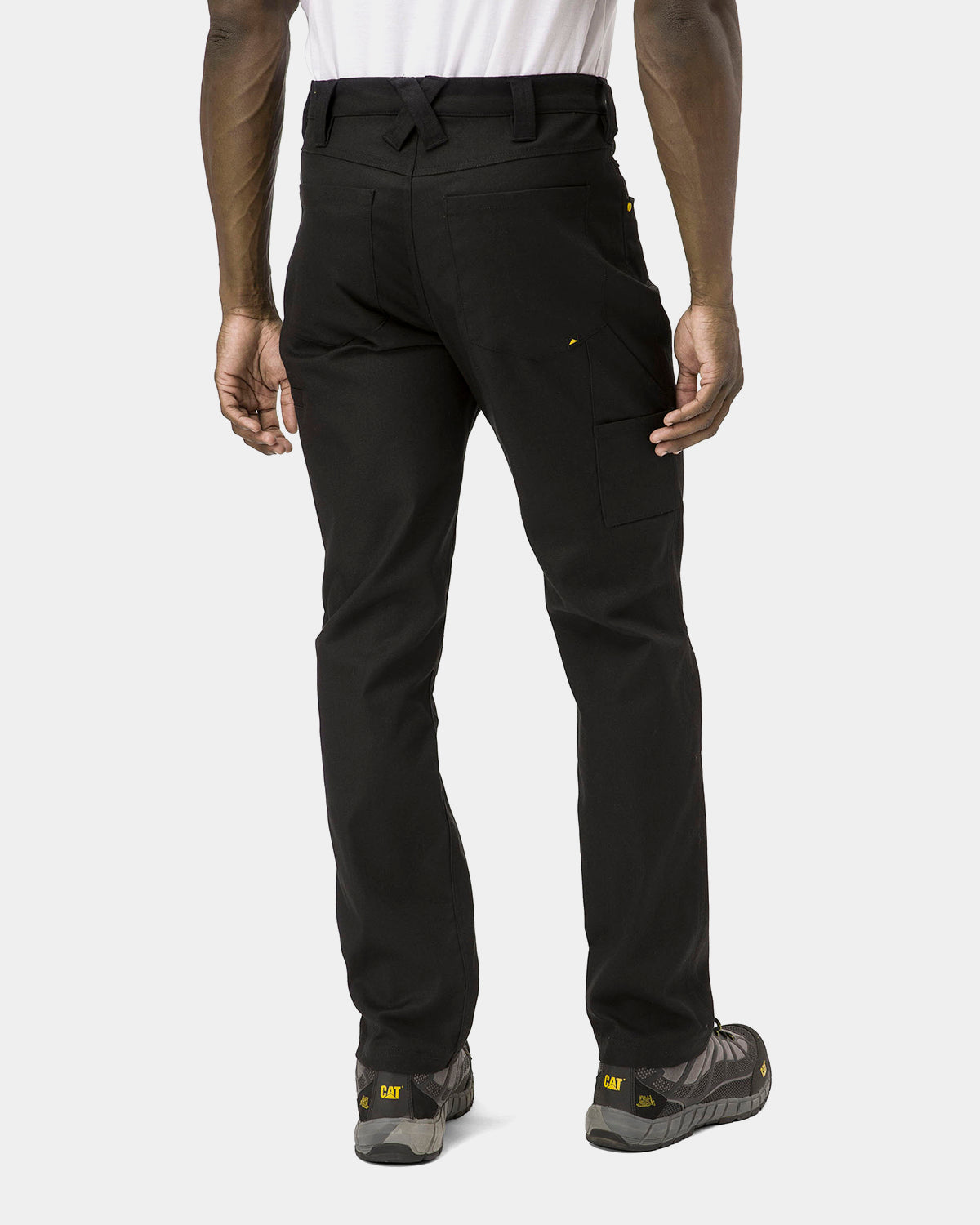 Cat Workwear Men's Stretch Canvas Utility Work Pants Straight Fit Black on model back, color:Black