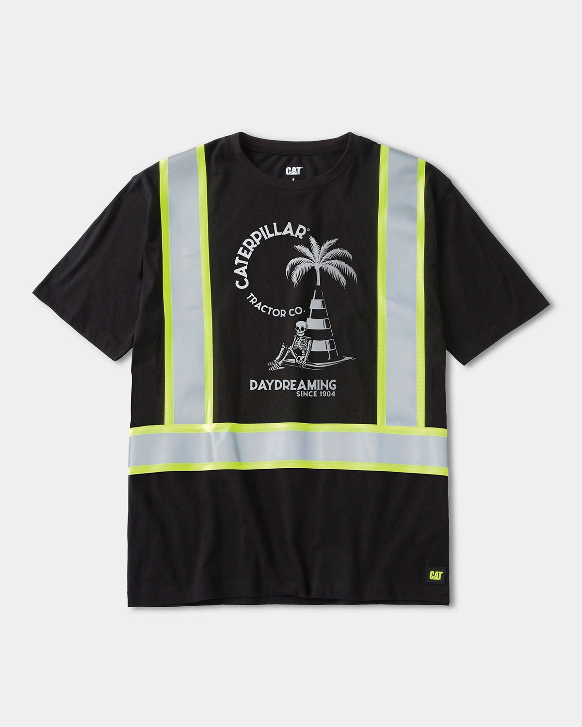 CAT workwear men's taped graphic short sleeve t-shirt black skeleton front