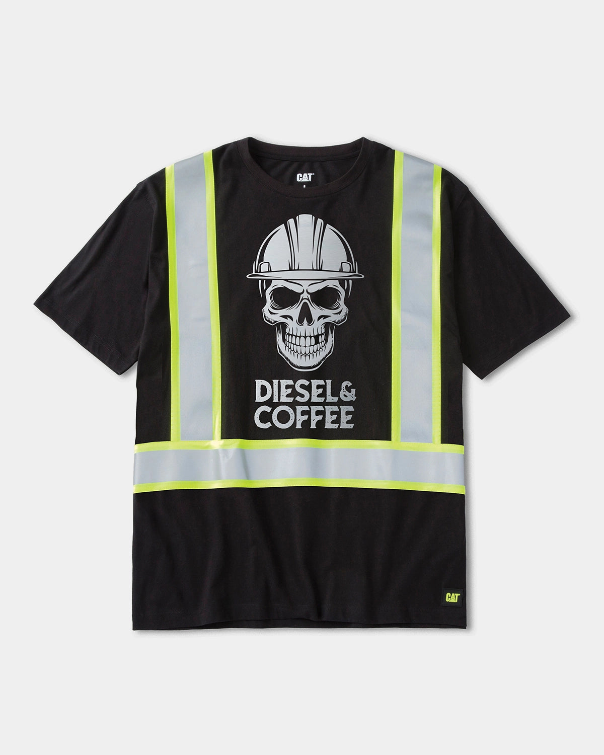 CAT workwear men's taped graphic short sleeve t-shirt black skull front