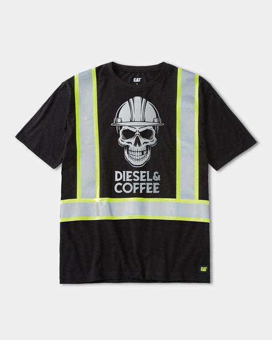 CAT workwear men's taped graphic short sleeve t-shirt black skull front